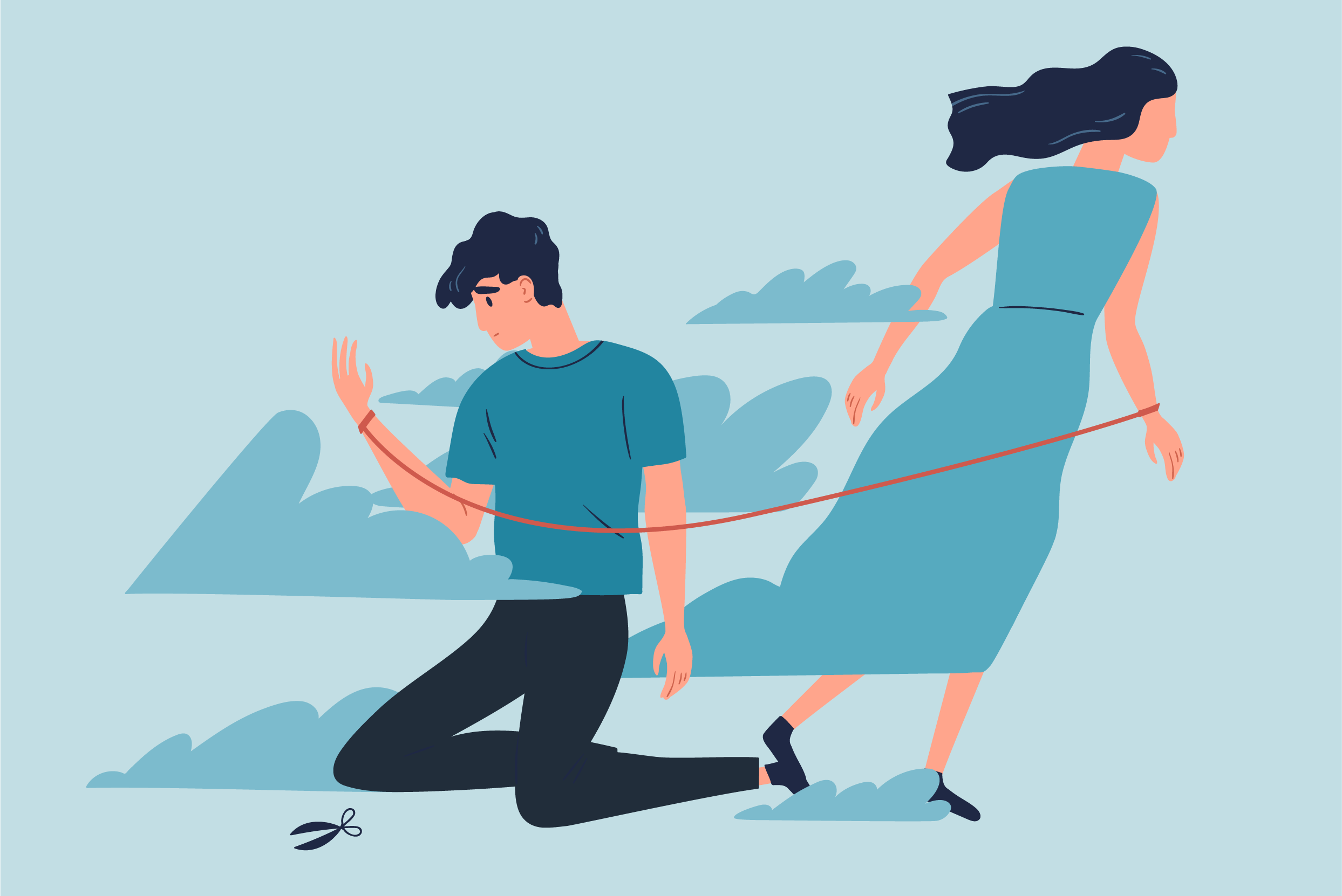 Kobieta i mężczyzna połączeni ze sobą nicią