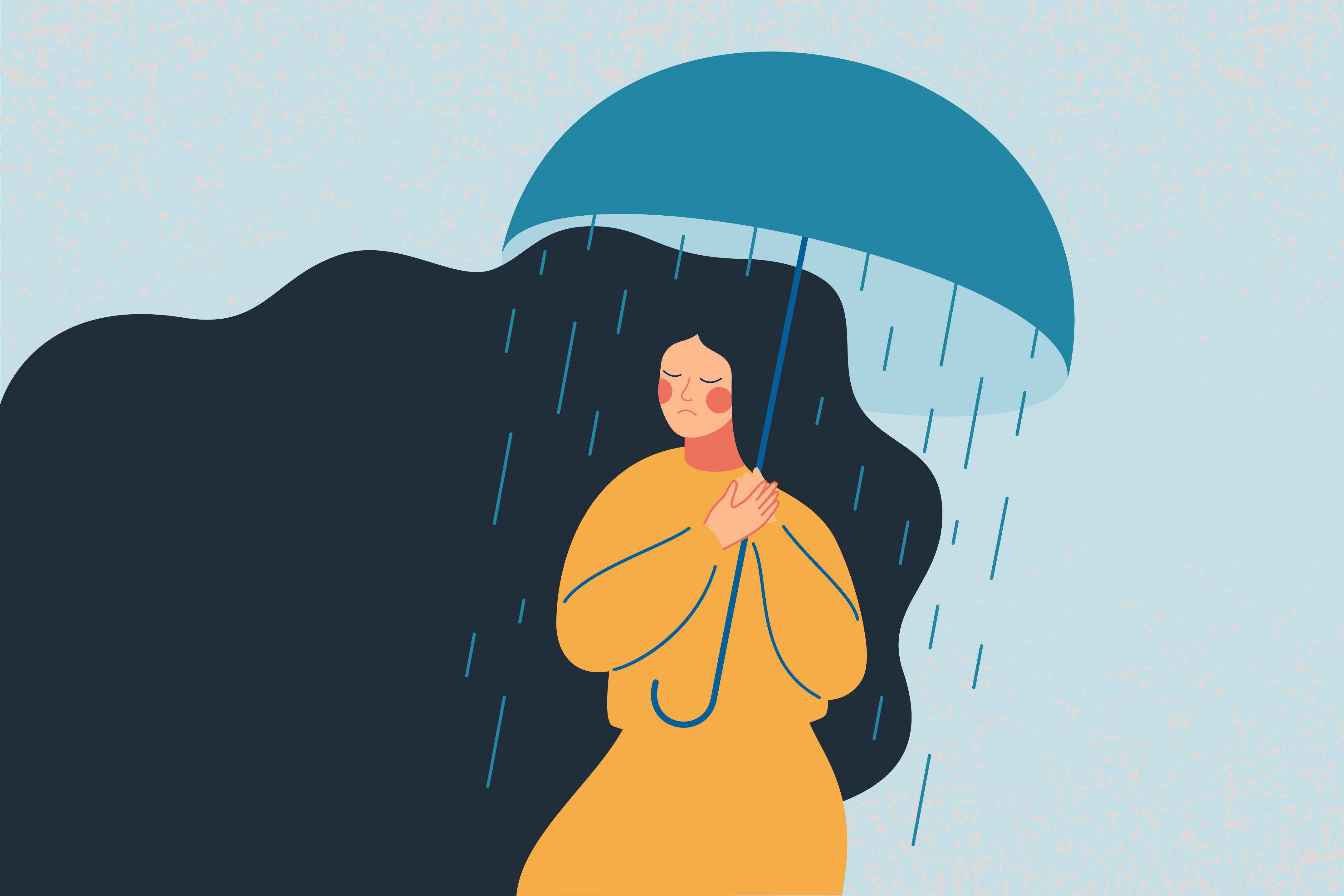 Zasmucona osoba stojąca w kroplach deszczu