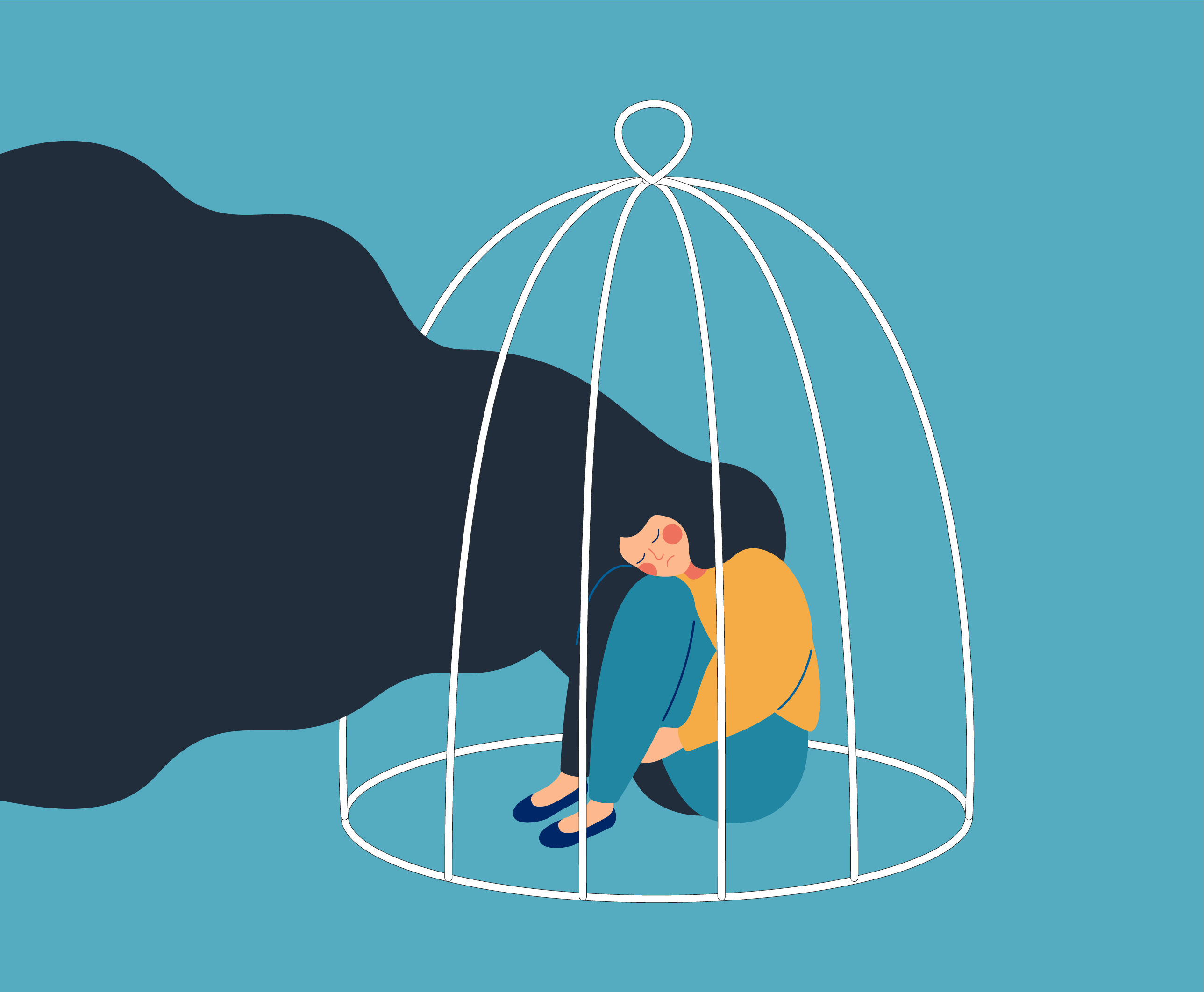 Osoba uwięziona w klatce własnych myśli