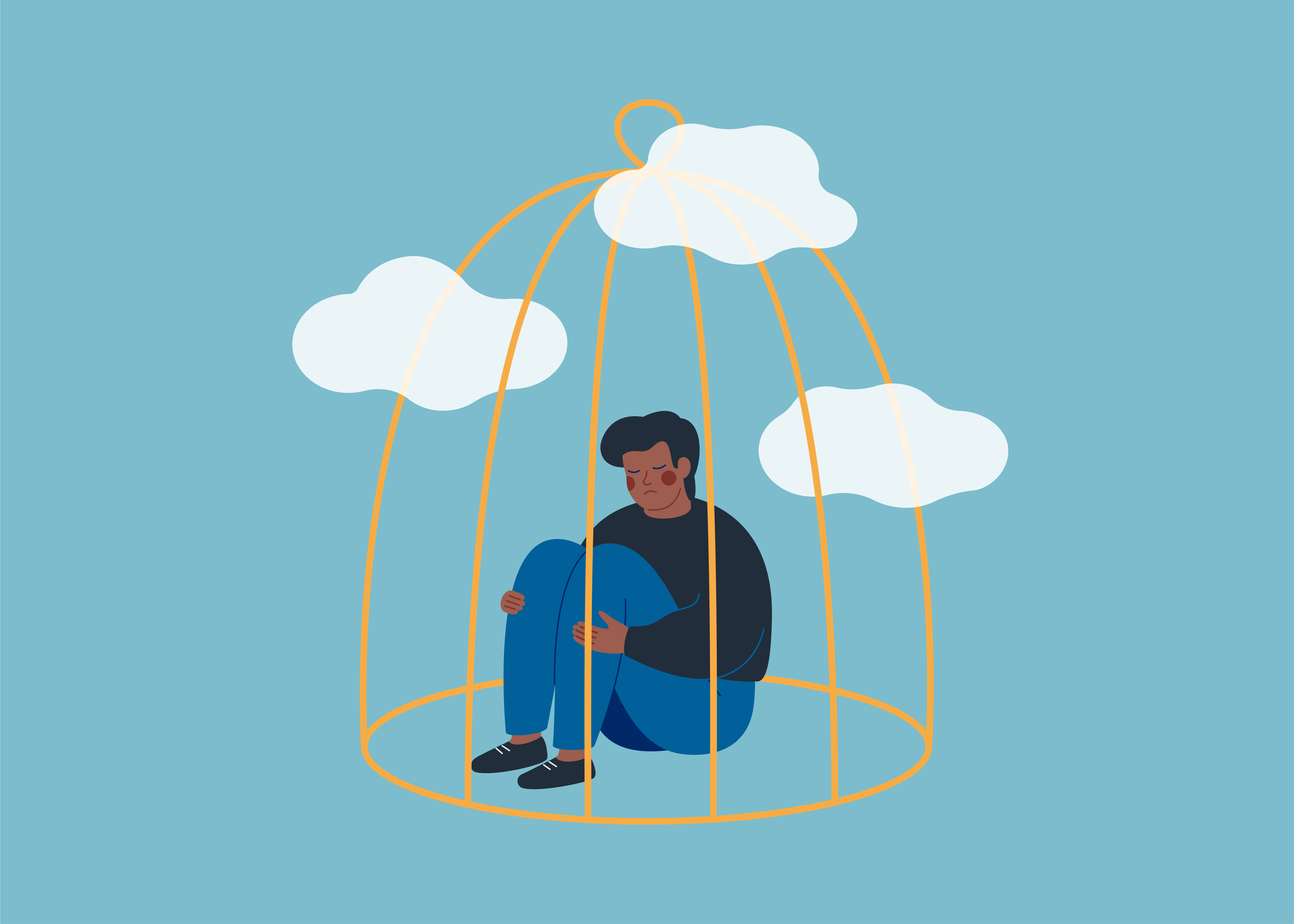 Mężczyzna zamknięty w klatce myśli