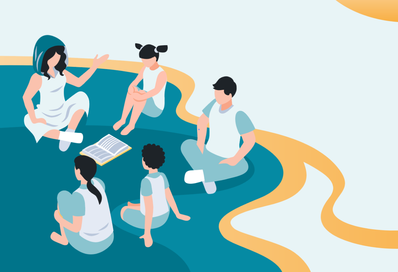 Grupa ludzi słuchająca innej osoby