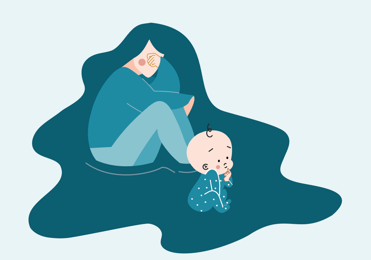 Mama płacze przy małym dziecku