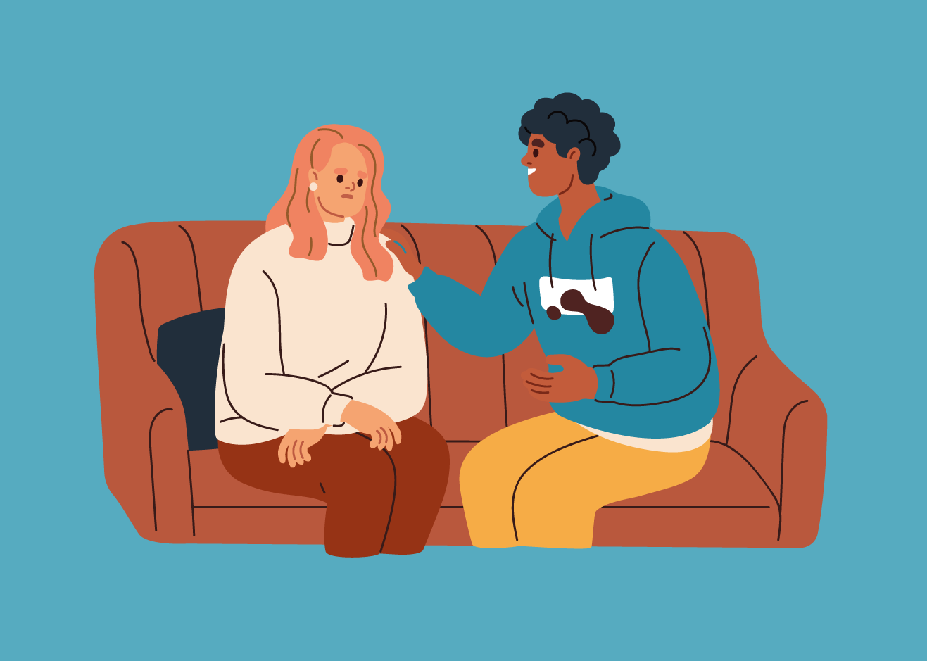 Kobieta otrzymująca wsparcie od drugiej osoby w trudnej chwili