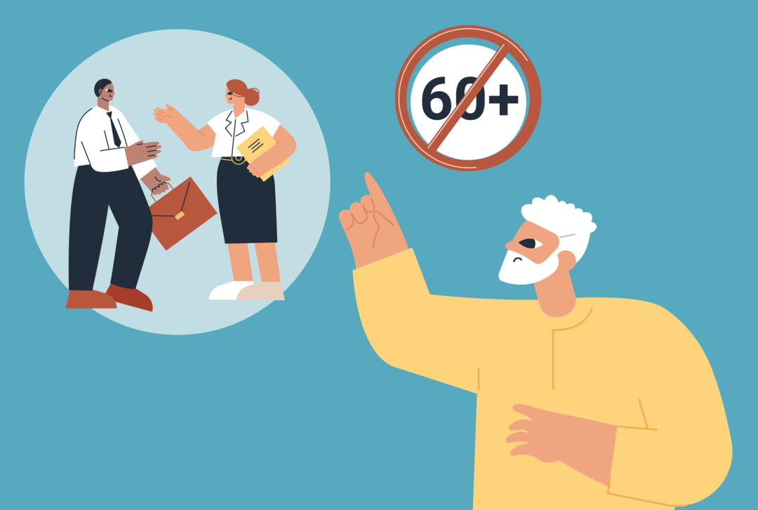 Osoba wskazująca na znak przekreślone 60 plus.