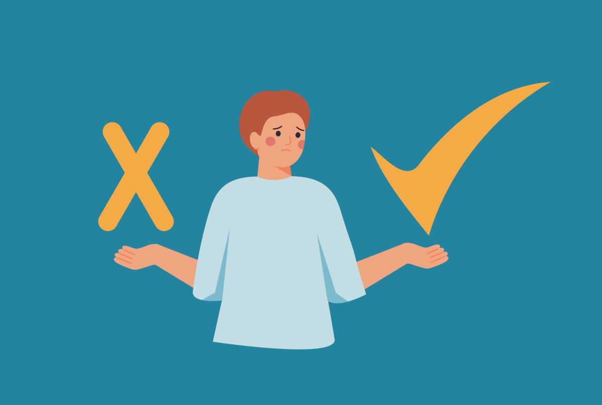 Na zdjęciu osoba niezdecydowana, nie może podjąć właściwej decyzji.