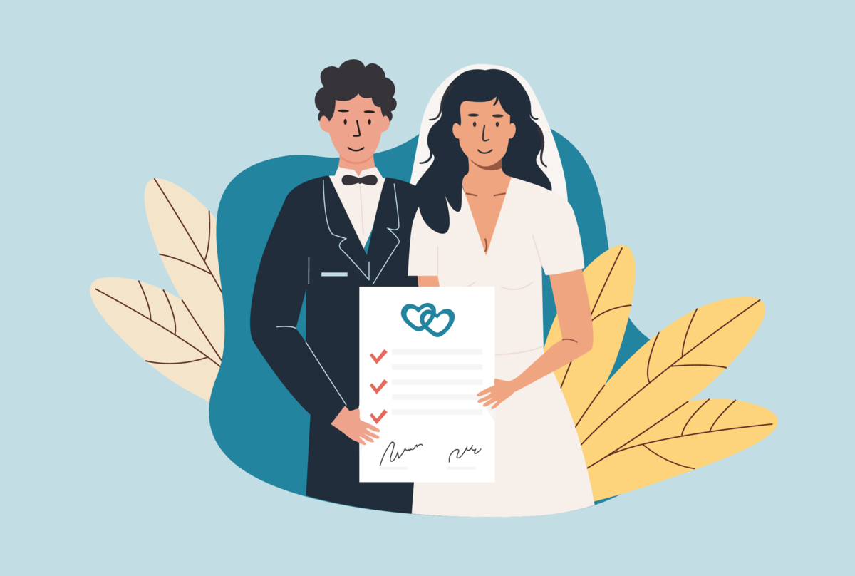 Na zdjęciu małżeństwo z aktem ślubu.