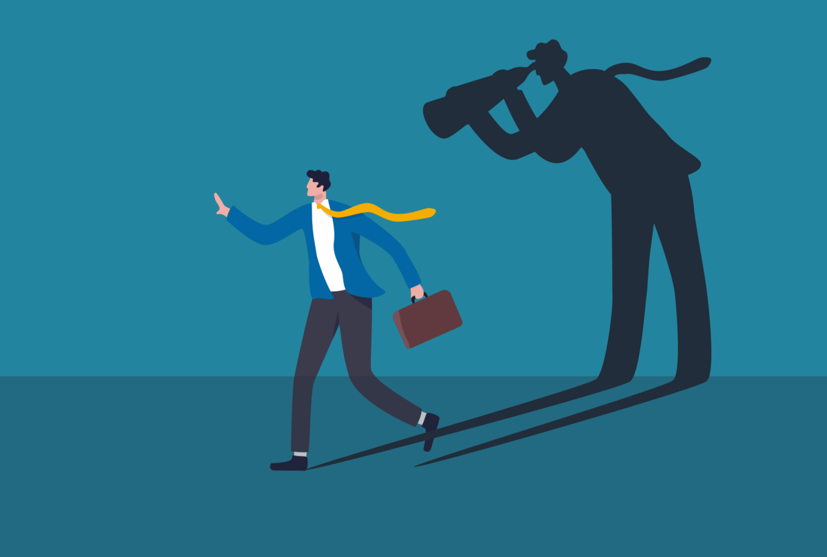 Na obrazku mężczyzna, za którym podąża stalker przedstawiony w postaci cienia.